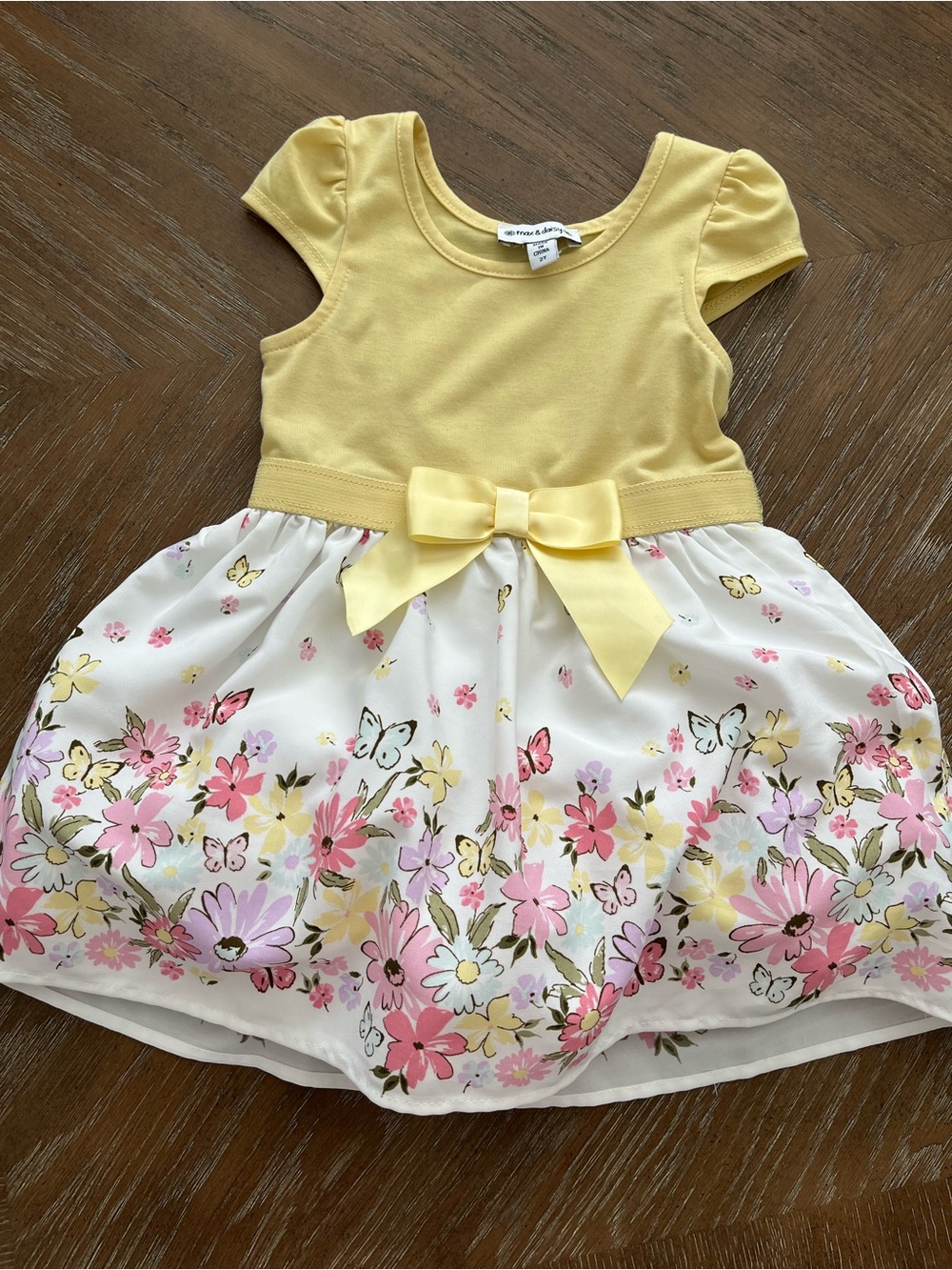 Yellow Floral Bow Party Dress for Girls
